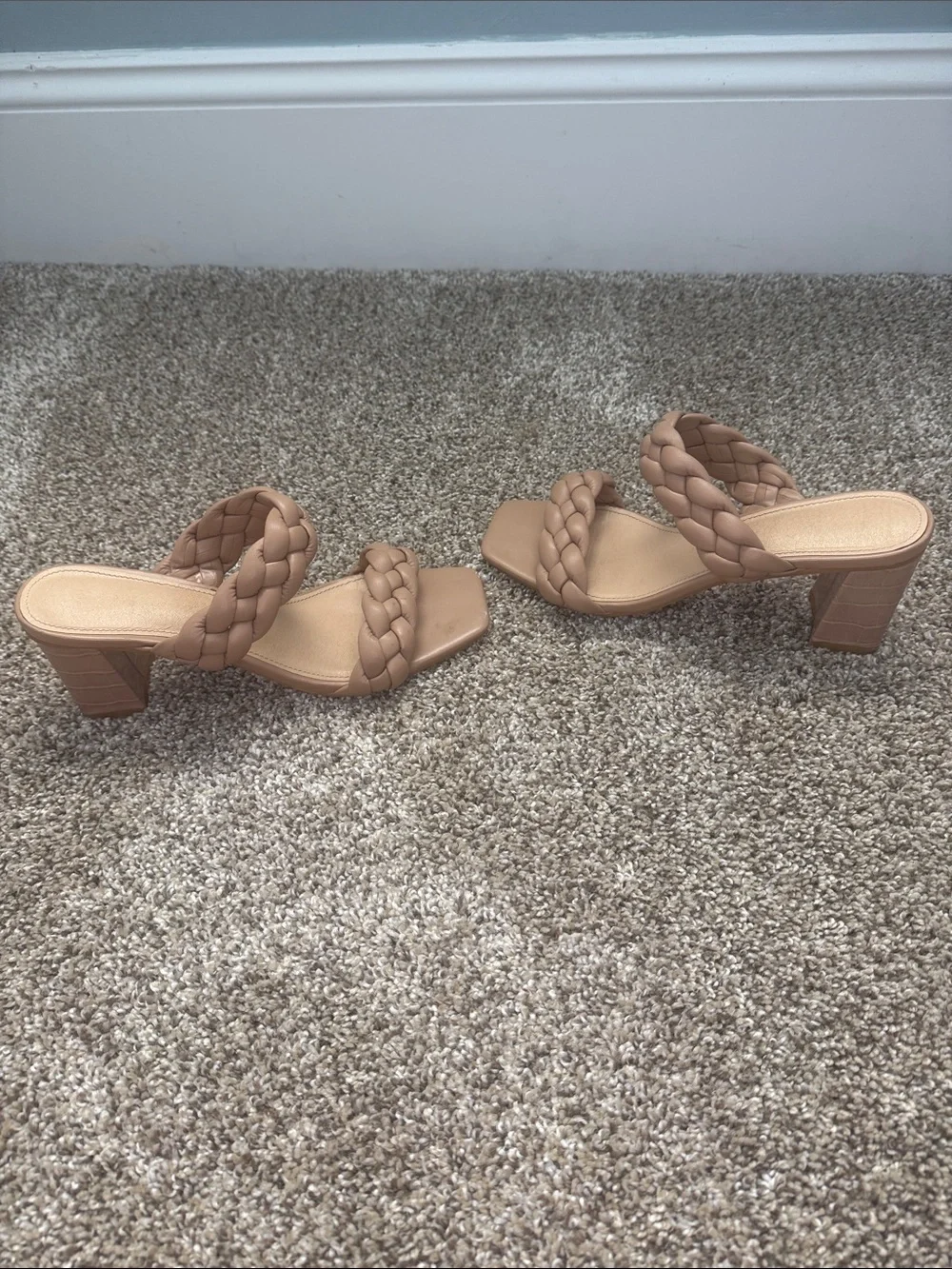 Braided Double-Strap Tan Heeled Sandals